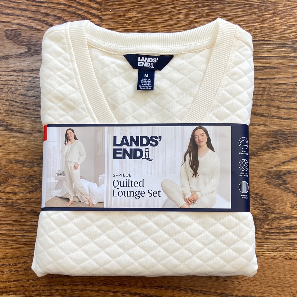 Lands' End NEW Cream Quilted Lounge Set Size Medium - Picture 4 of 9